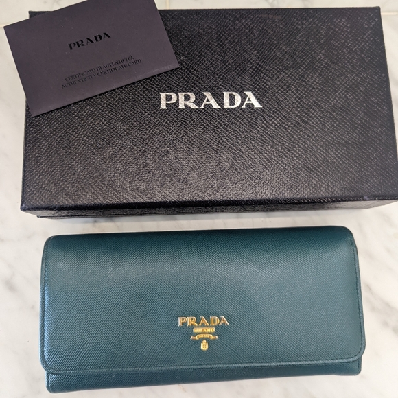 Prada Handbags - Prada ottania (teal) saffiano long wallet